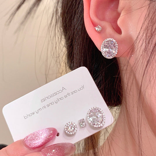 Delicate small zirconia earrings set of female minimalist cold wind retro personality simple versatile temperament earrings earrings - YUZENG-jewelrystore.com