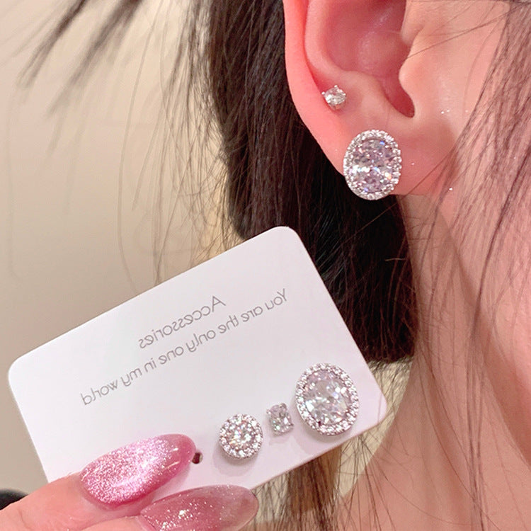 Delicate small zirconia earrings set of female minimalist cold wind retro personality simple versatile temperament earrings earrings - YUZENG-jewelrystore.com