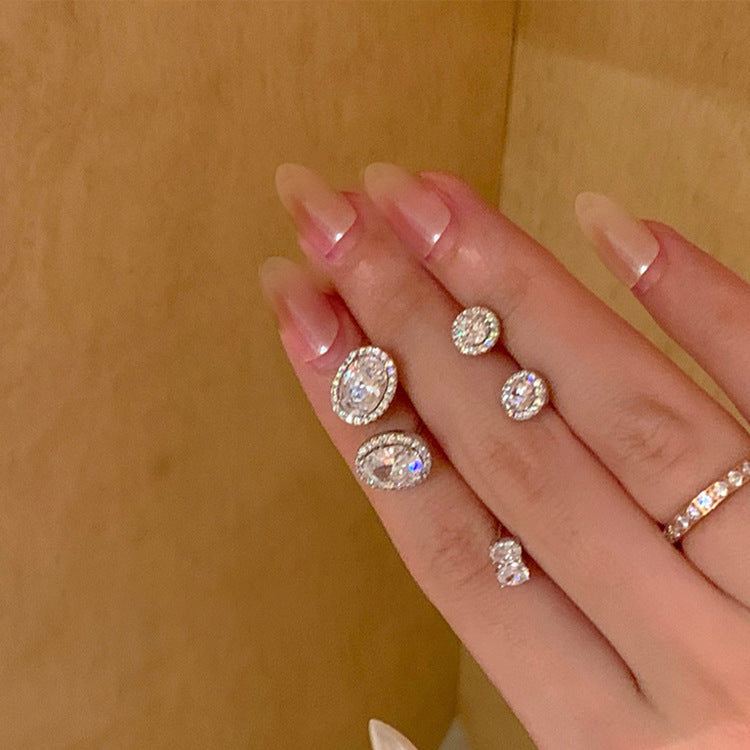 Delicate small zirconia earrings set of female minimalist cold wind retro personality simple versatile temperament earrings earrings - YUZENG-jewelrystore.com